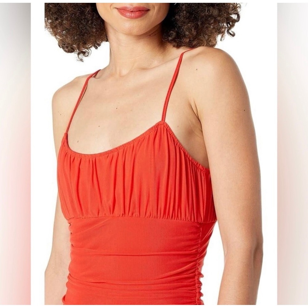 BB Dakota Steve Madden Womens Red Ruched Mesh Bodycon Mini Dress Large - Picture 2 of 4